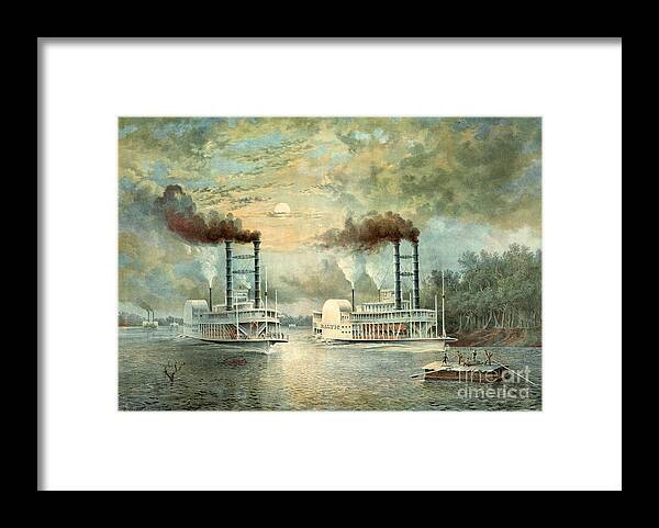 Mississippi Steamboat Race 1859 Framed Print featuring the photograph Mississippi Steamboat Race 1859 by Padre Art