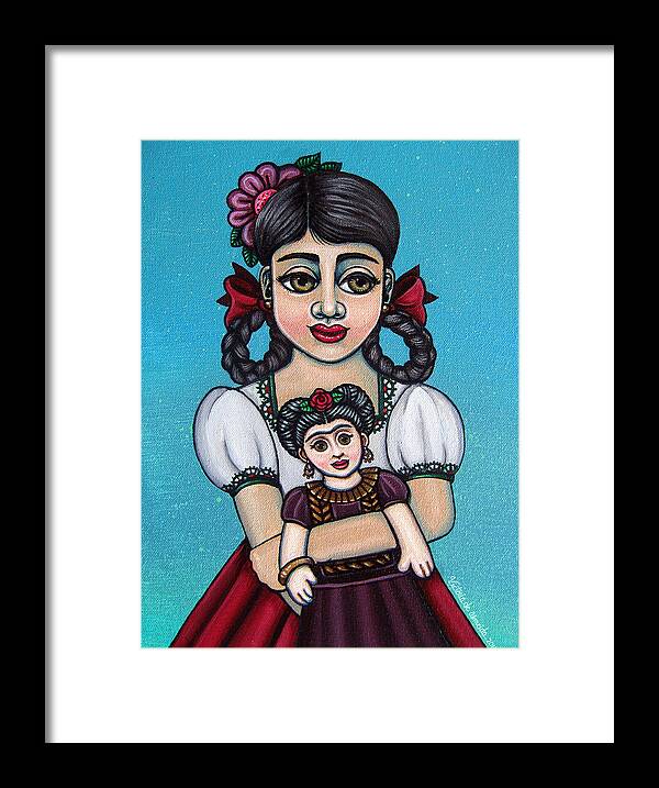 Frida Framed Print featuring the painting Missy Holding Frida by Victoria De Almeida