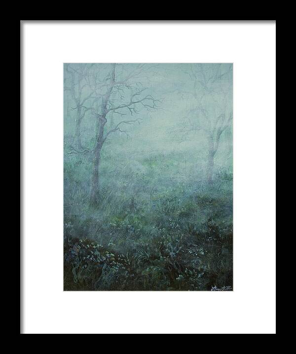Painting Framed Print featuring the painting Mist on the Meadow by Mary Wolf