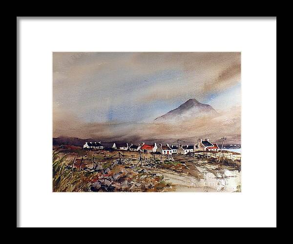 Val Byrne Framed Print featuring the painting Mist over Dugort Achill Island Mayo by Val Byrne