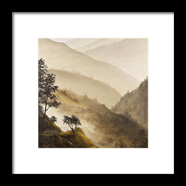 Landscape Framed Print featuring the painting Misty Hills by Darice Machel McGuire