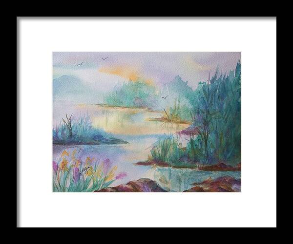 Misty Morn Framed Print featuring the painting Misty Morn On A Mountain Lake by Ellen Levinson
