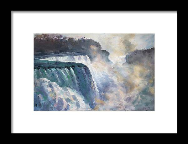 Niagara Falls Framed Print featuring the painting Misty Niagara Falls by Ylli Haruni