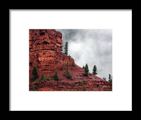 Landscapes Red Rocks Misty Cloudy Nature Nature Zen Simple Colorado Rocky Mountains Spring Framed Print featuring the photograph Misty red rocks by George Tuffy