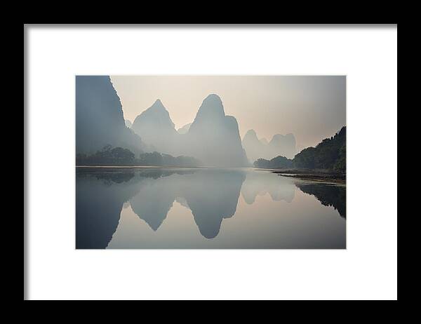 Guangxi Framed Print featuring the photograph Misty sunrise 1 by Afrison Ma