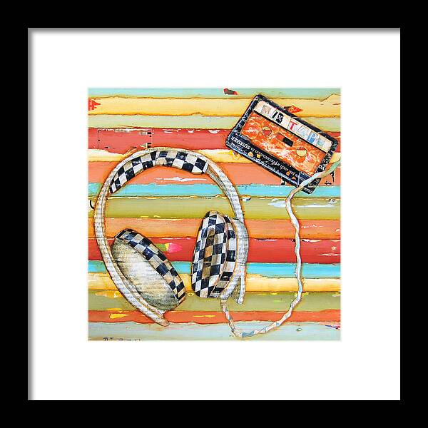 Headphones Framed Print featuring the mixed media Mix Tape by Danny Phillips