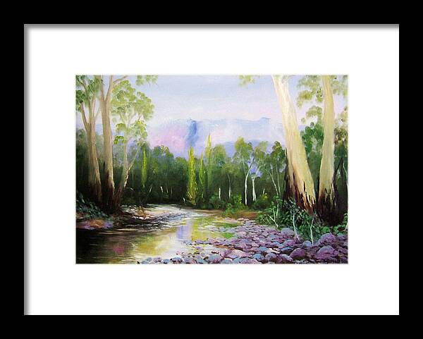 Landscape Framed Print featuring the painting Mnt Buffalo ovens river by Glen Johnson