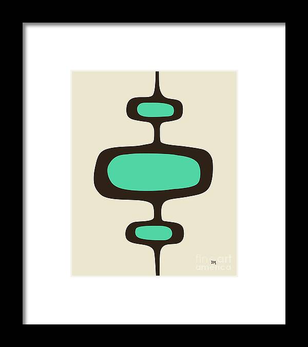 Mid Century Modern Framed Print featuring the digital art Mod Pod One Aqua with Brown by Donna Mibus