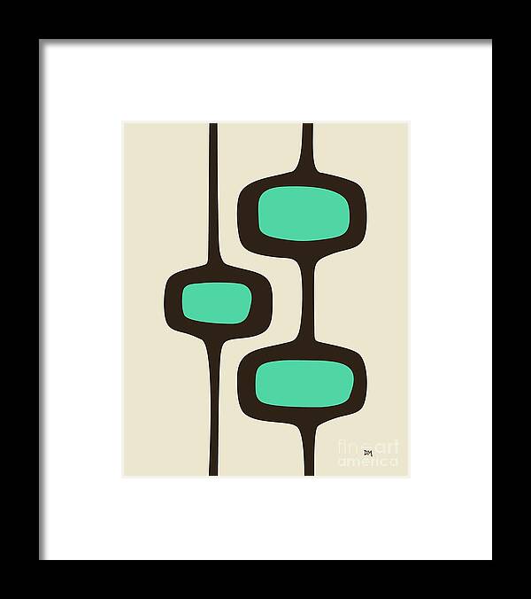 Mid Century Modern Framed Print featuring the digital art Mod Pod Two Aqua with Brown by Donna Mibus