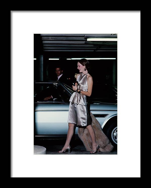 Accessories Framed Print featuring the photograph Model Wearing A Chester Now Ensemble By A Car by Kourken Pakchanian