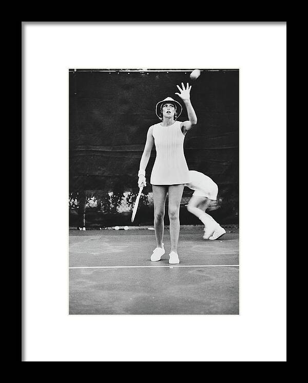 Fashion Framed Print featuring the photograph Model Wearing A Court I Tennis Dress by Kourken Pakchanian