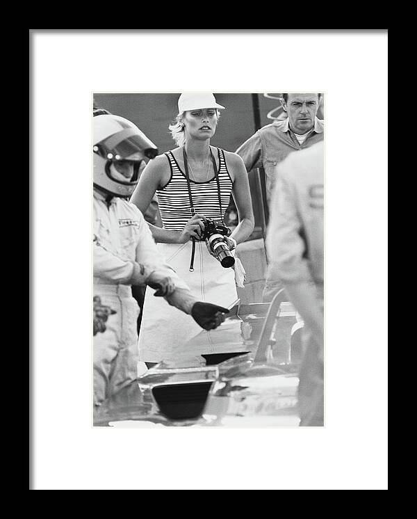Auto Framed Print featuring the photograph Model Wearing A Jaeger Ensemble At Sebring Race by Kourken Pakchanian