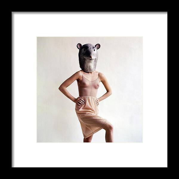 Fashion Framed Print featuring the photograph Model Wearing A Mouse Mask by Gianni Penati
