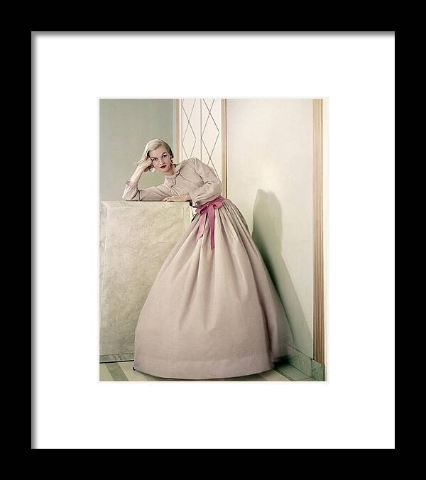 Full-length Framed Print featuring the photograph Model Wearing A Pink Shirt And Full Skirt by Frances McLaughlin-Gill