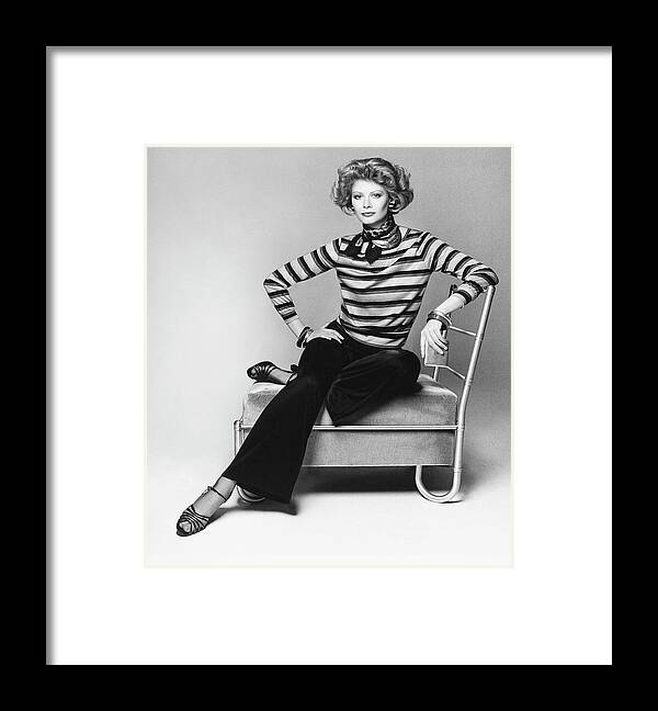 Accessories Framed Print featuring the photograph Model Wearing A Striped Blouse by Francesco Scavullo