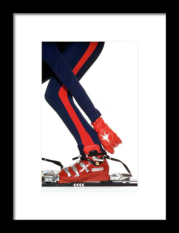 Fashion Framed Print featuring the photograph Model Wearing Wolverine Trappeur Ski Boots by Bob Stone