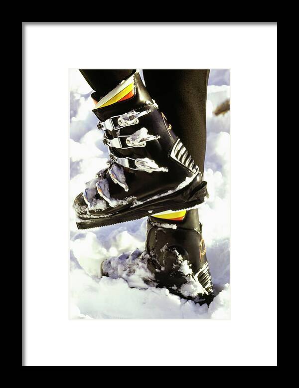 Accessories Framed Print featuring the photograph Model's Feet Wearing Ski Boots by Arnaud de Rosnay