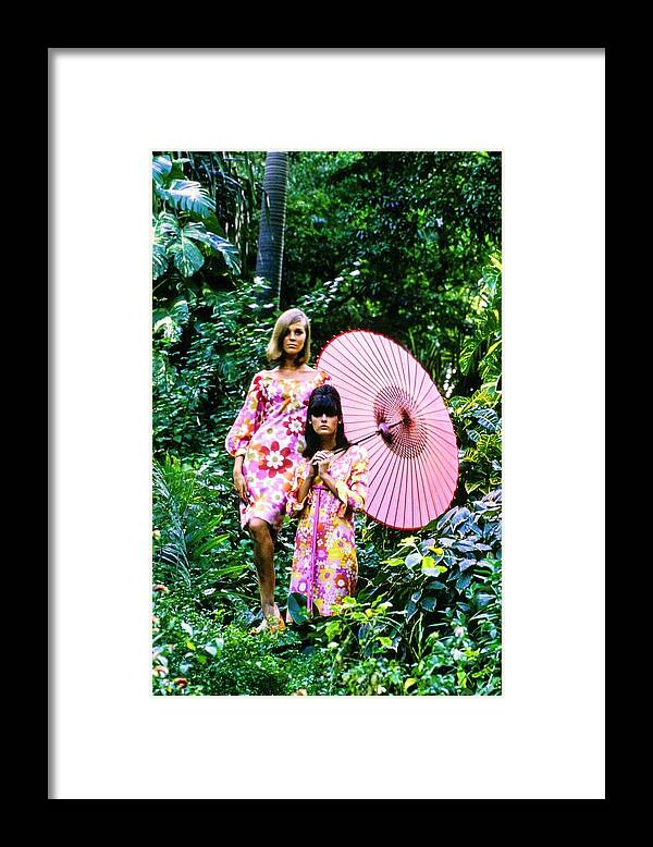 Fashion Framed Print featuring the photograph Models In Floral Patterned Dresses by Sante Forlano