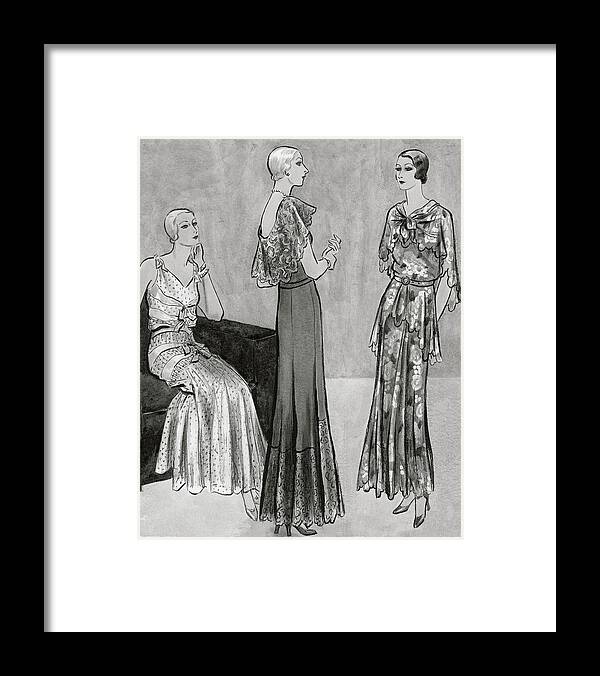 Beauty Framed Print featuring the digital art Models Wearing Long Dresses by Creelman