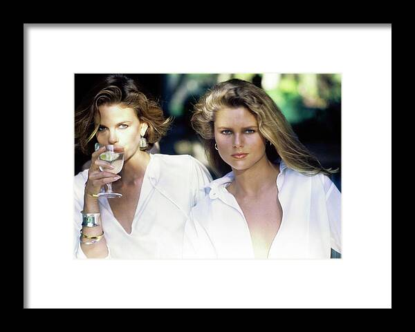 Fashion Framed Print featuring the photograph Models Wearing White Shirts by Arthur Elgort