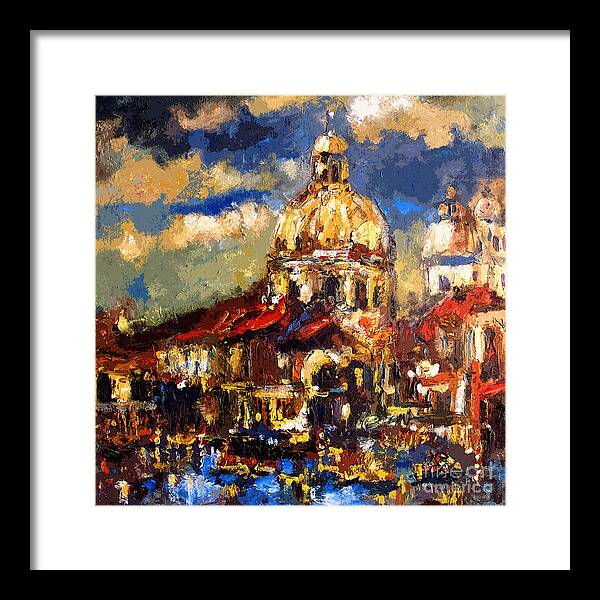 Venice Oil Paintings Framed Print featuring the painting Modern Impressionist Venice Sparkling at Sunset by Ginette Callaway