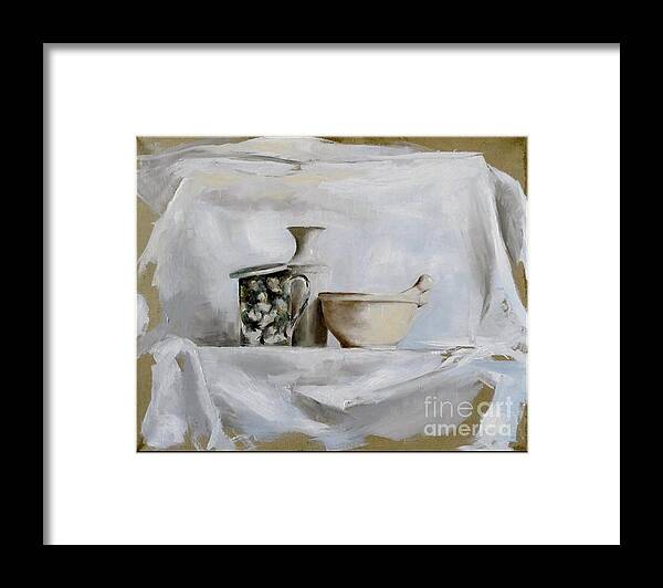 White Still Life Framed Print featuring the painting Moerser by Karina Plachetka