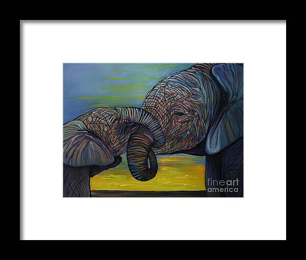 Elephant Framed Print featuring the painting Mommy and Baby by Aimee Vance