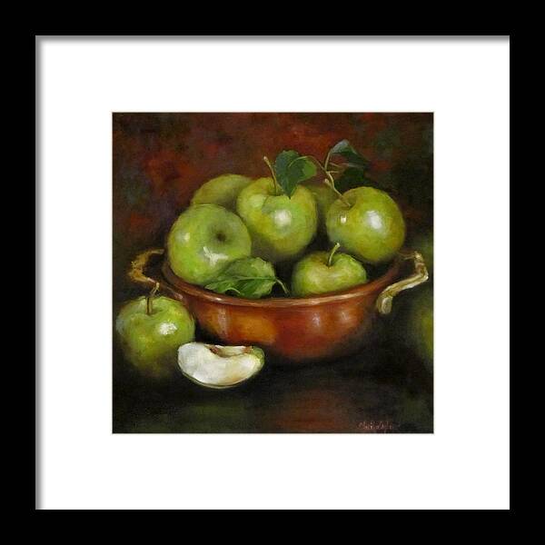 Apples Framed Print featuring the painting Mom's Last Apple Harvest by Cheri Wollenberg