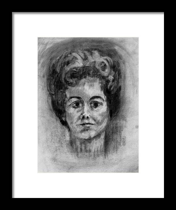 Charcoal Framed Print featuring the drawing Mom's Self Portrait by Alan Conder