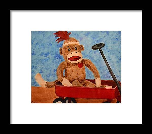 Sock Monkey Framed Print featuring the painting Monkey Business by Nancy Sisco