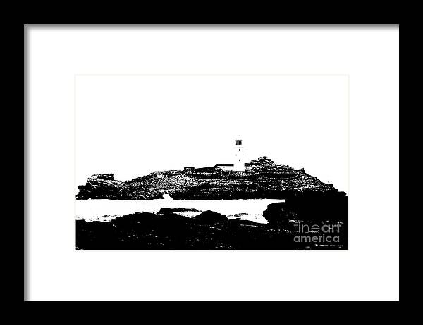 Godrevy Island Framed Print featuring the photograph Monochromatic Godrevy Island and Lighthouse by Terri Waters