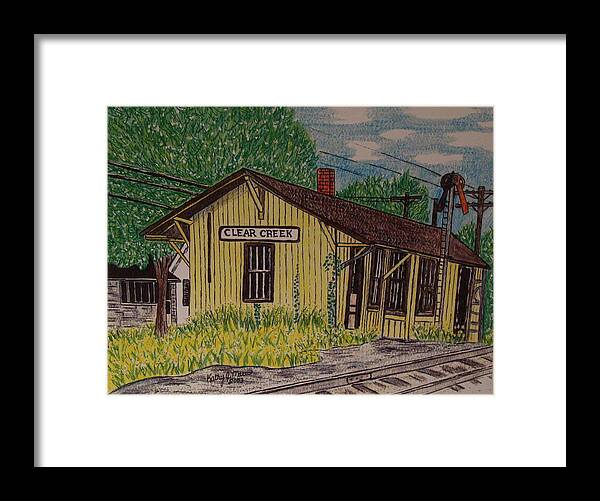 Monon. Monon Train Framed Print featuring the painting Monon Clear Creek Indiana Train Depot by Kathy Marrs Chandler