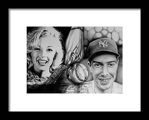 Marilyn Monroe Framed Print featuring the drawing Monroe and DiMaggio by Geni Gorani