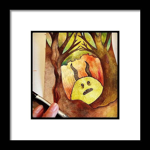 Watercolor Framed Print featuring the photograph Monster In Color #monster #watercolor by Megan Smith