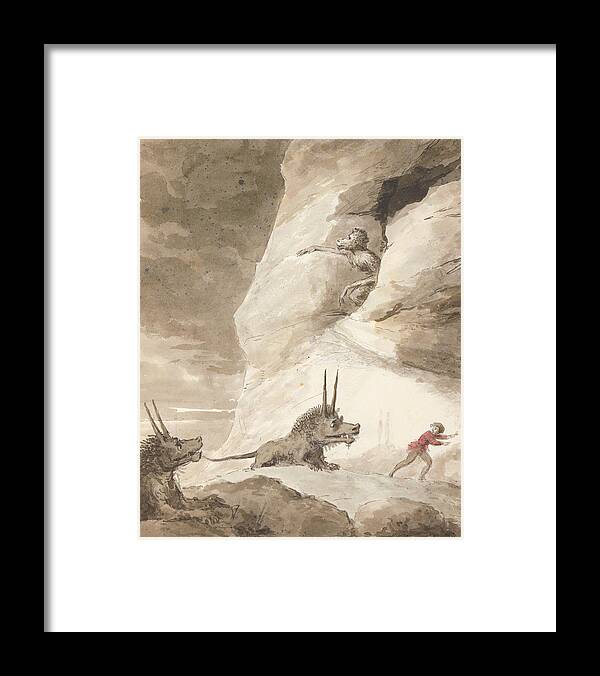 Monsters Framed Print featuring the drawing Monsters Chasing A Man by George Dance