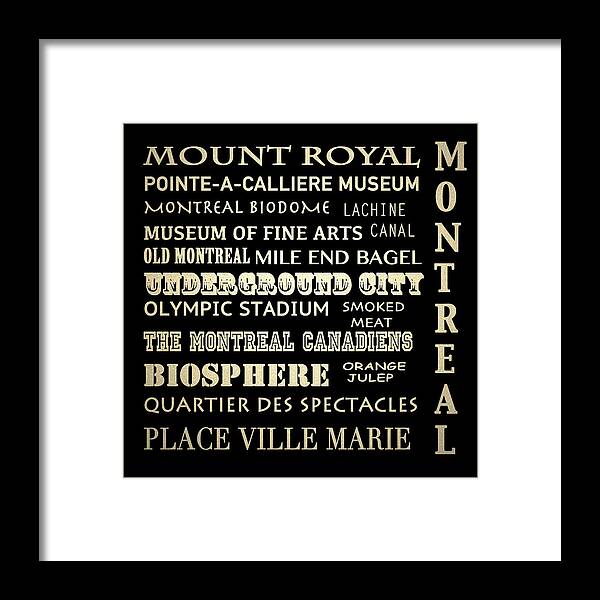 Montreal Framed Print featuring the digital art Montreal Quebec Famous Landmarks by Patricia Lintner