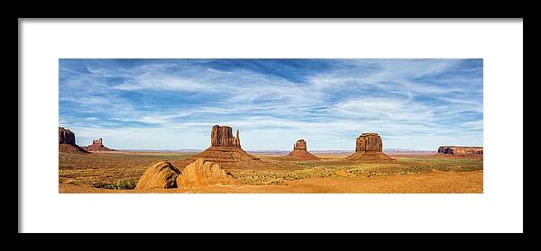 Monument Valley Arizona Utah Az Ut Framed Print featuring the photograph Monument Valley Panorama - Arizona by Brian Harig