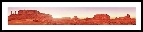 Scenics Framed Print featuring the photograph Monument Valley Sunset Panoramic by Powerofforever