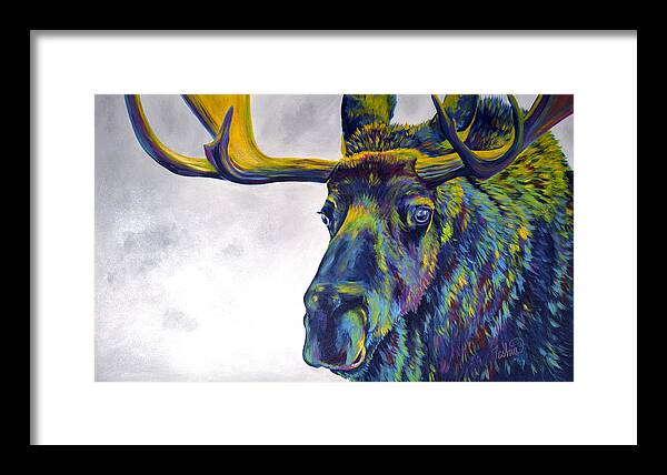 Moose Framed Print featuring the painting Moody Moose by Teshia Art