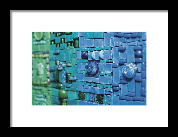 Mosaic Framed Print featuring the glass art Moon Landing by Genna Wise