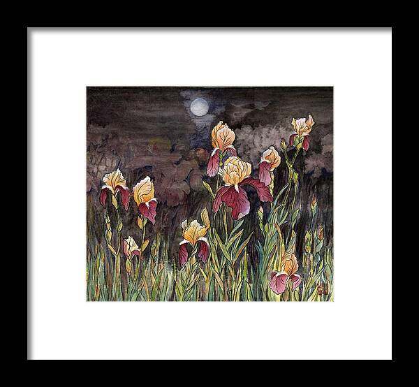 Flower Framed Print featuring the painting Moon Light at my backyard by Ping Yan