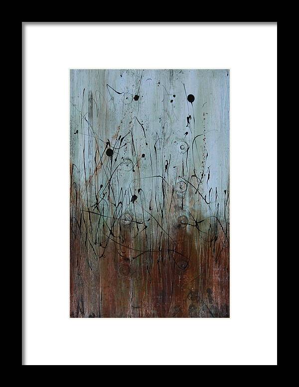 Textured Contemporary Abstract Acrylic Painting In Rusts And Blues Framed Print featuring the painting Moon Lit by Lauren Petit