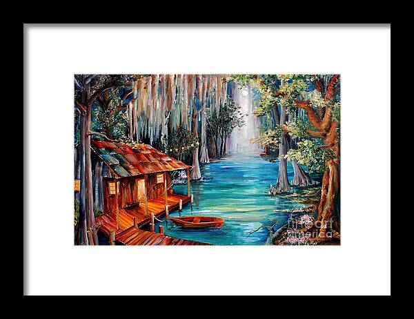 Bayou Framed Print featuring the painting Moon on the Bayou by Diane Millsap