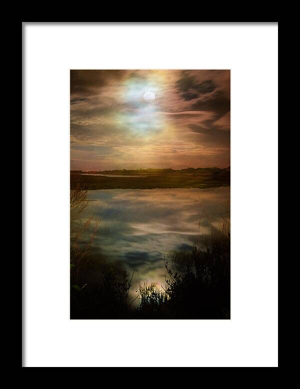 Nature Framed Print featuring the photograph Moon over marsh - 35mm film by Gary Heller