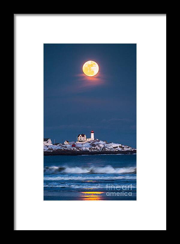 Cape Neddick Framed Print featuring the photograph Moon Over Nubble by Benjamin Williamson