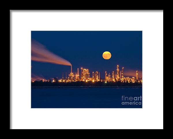 Moon Framed Print featuring the photograph Moon Over Oil Refinery by Richard and Ellen Thane
