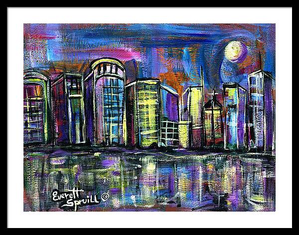 Everett Spruill Framed Print featuring the painting Moon over Orlando by Everett Spruill