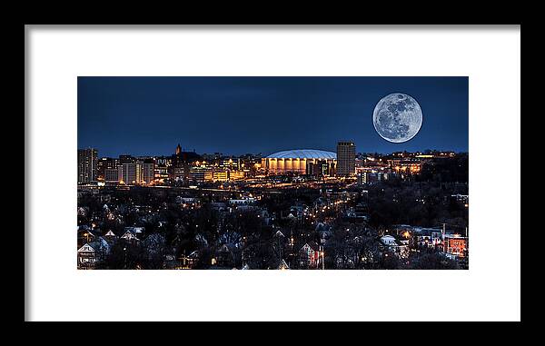 Carrier Dome Framed Print featuring the photograph Moon Over the Carrier Dome by Everet Regal