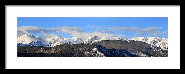 Panorama Framed Print featuring the photograph Moon Over The Rockies - Panorama by Shane Bechler