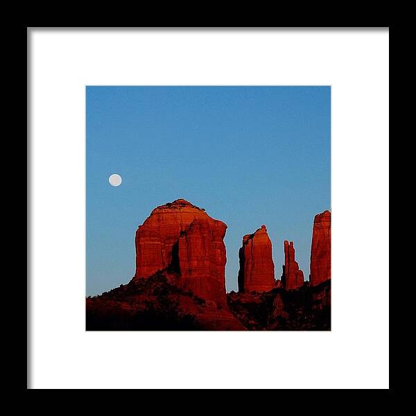 Southwestern Landscape Framed Print featuring the photograph Moon Rising at Cathedral Rock by Jack LaForte